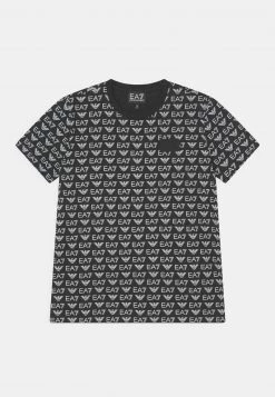 EA7 Emporio Armani MONOGRAM UNISEX T Shirt Imprimé Fancy Black White