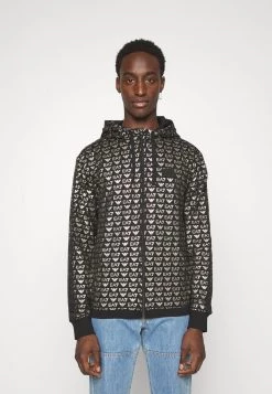 EA7 Emporio Armani Homme HOODIE ALLOVER LOGO Sweat à Capuche Zippé Black/gold
