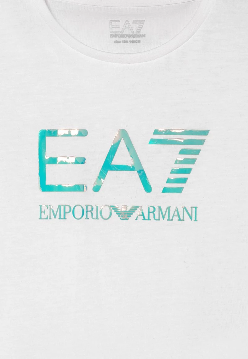 EA7 Emporio Armani Enfant TRAIN IRIDESCENT GIRL CROP TEE T Shirt Imprimé White 3 EA7 Emporio Armani Enfant TRAIN IRIDESCENT GIRL CROP TEE T Shirt Imprimé White – Image 3