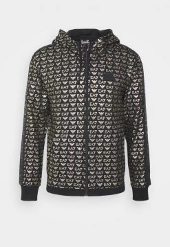 EA7 Emporio Armani Homme HOODIE ALLOVER LOGO Sweat à Capuche Zippé Black/gold -EA7 Emporio Armani Soldes Magasin 45fa71462c27485bad46a447aac32d79