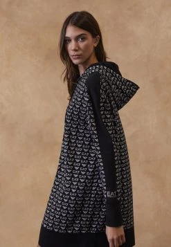 EA7 Emporio Armani Femme HOODIE DRESS ALLOVER LOGO Robe De Jour Fancy Black/white