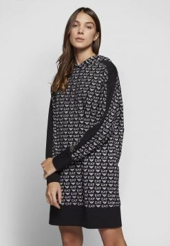EA7 Emporio Armani Femme HOODIE DRESS ALLOVER LOGO Robe De Jour Fancy Black/white -EA7 Emporio Armani Soldes Magasin 7ec126e9ba3d4313803bd14f36e6637f