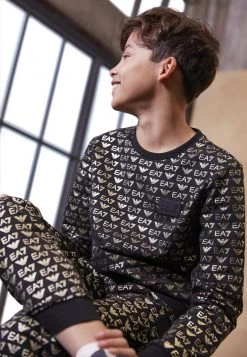 EA7 Emporio Armani MONOGRAM UNISEX Sweatshirt Black/gold