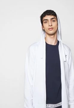 EA7 Emporio Armani Sweat à Capuche Zippé White Homme -EA7 Emporio Armani Soldes Magasin e9b5361dc77e46bb84b952149bfc49d8