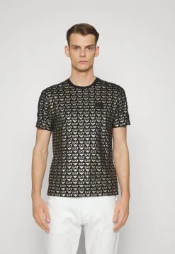 EA7 Emporio Armani TEE ALLOVER LOGO T Shirt Imprimé Black Homme