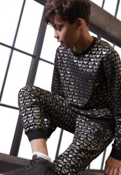 EA7 Emporio Armani PANTS MONOGRAM TAPE UNISEX Pantalon De Survêtement Black Gold