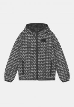 EA7 Emporio Armani HOODIE ECO DOWN MONOGRAM UNISEX Veste D'hiver Fancy Black White