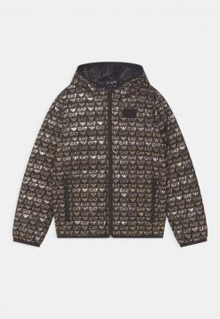 EA7 Emporio Armani HOODIE ECO DOWN MONOGRAM UNISEX Veste D'hiver Fancy Black Gold