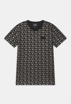 EA7 Emporio Armani MONOGRAM UNISEX T Shirt Imprimé Fancy Black Gold