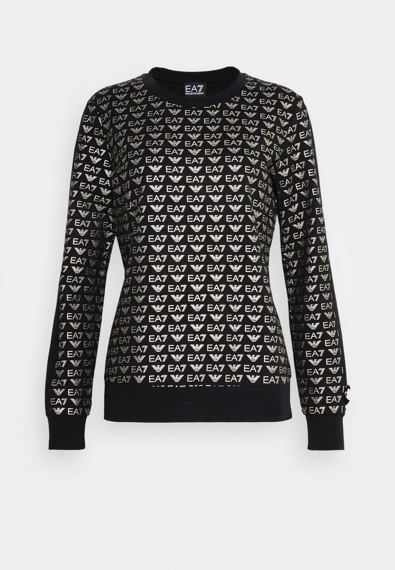 EA7 Emporio Armani ALLOVER LOGO Sweatshirt Fancy Black/gold Femme 2 EA7 Emporio Armani ALLOVER LOGO Sweatshirt Fancy Black/gold Femme – Image 2